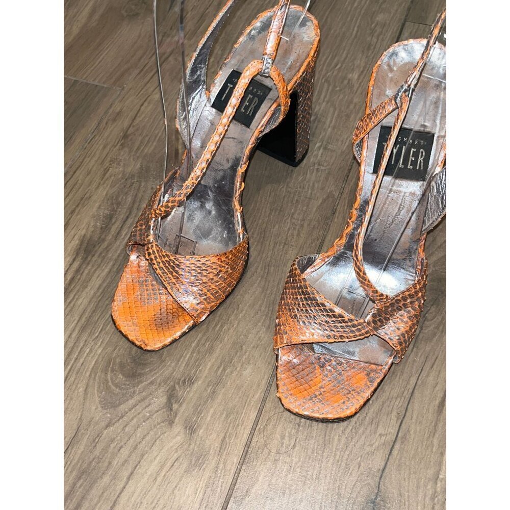 Richard Tyler Orange Snake Print Block Heel Sanda… - image 5